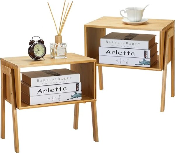 Pipishell Bamboo Stackable End Tables, Wood Living Room Nightstand