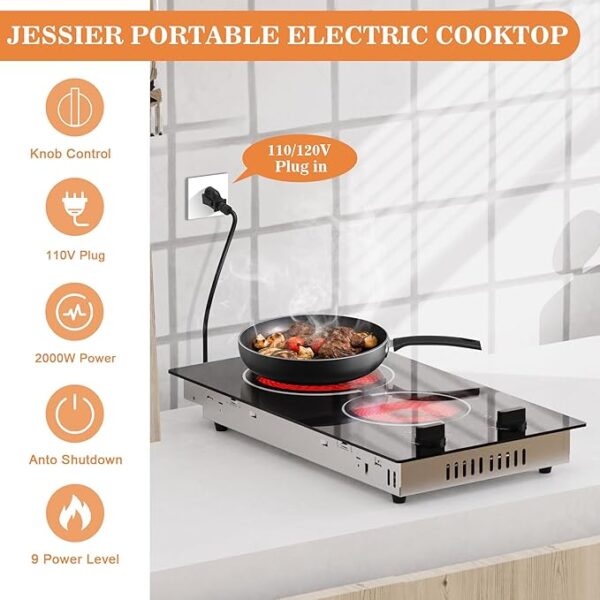 2 Burner Electric Cooktop - 12 Inch Plug in Portable - Image 2