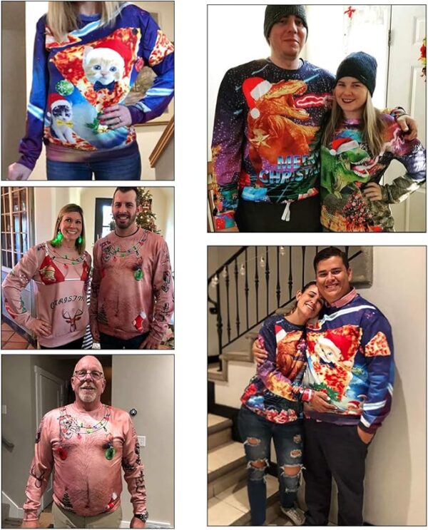 Idgreatim Unisex Ugly Christmas Crewneck Sweatshirt Novelty 3D Graphic Long Sleeve Sweater Shirt - Image 4