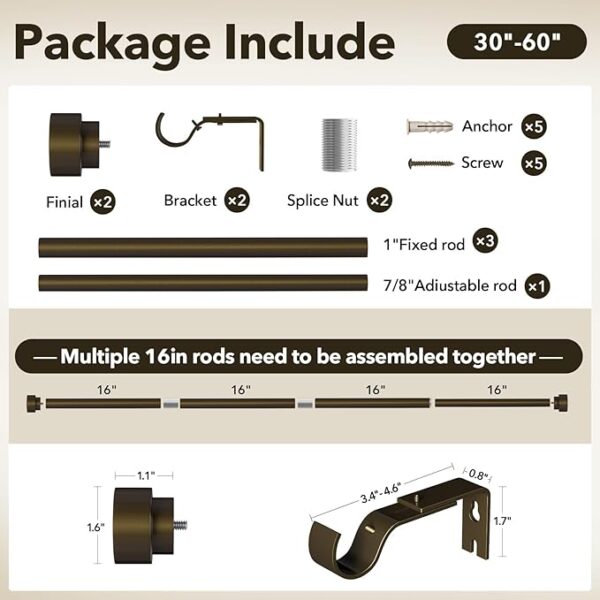 Heavy Duty Curtain Rods for Windows 28 to 48 Inch - Image 2