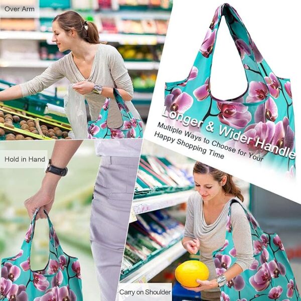 BeeGreen 10 Pack Washable Floral Grocery Bags for Shopping - Image 2
