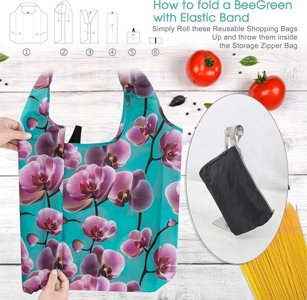 BeeGreen 10 Pack Washable Floral Grocery Bags for Shopping - Image 5