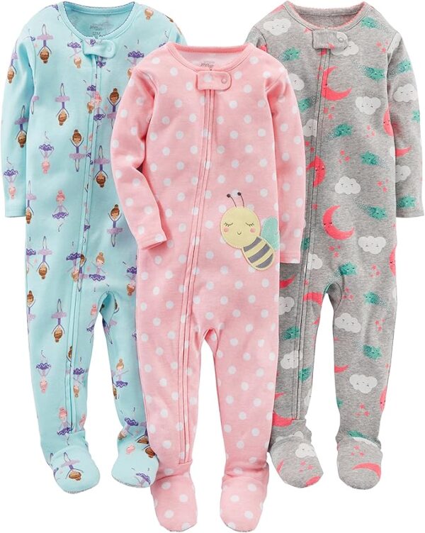 Three pairs of footed pajamas